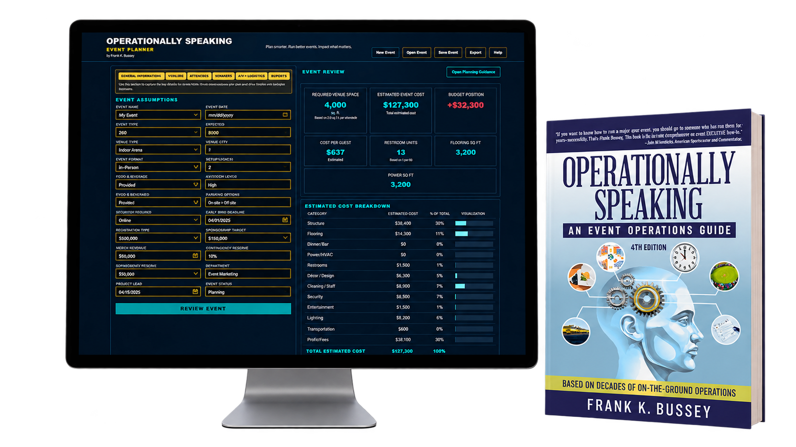 Event Planner displayed beside the Operationally Speaking 4th Edition book