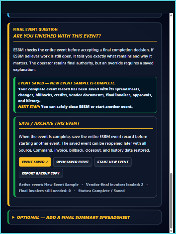 ESBM final event report review workflow