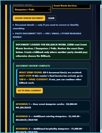 ESBM source classification and recovery decision workflow
